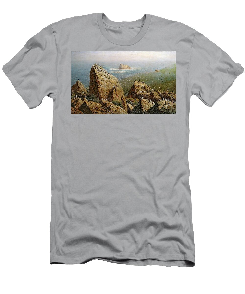 Puffins on Lundy Island Oil on Canvas John George Naish T-Shirt