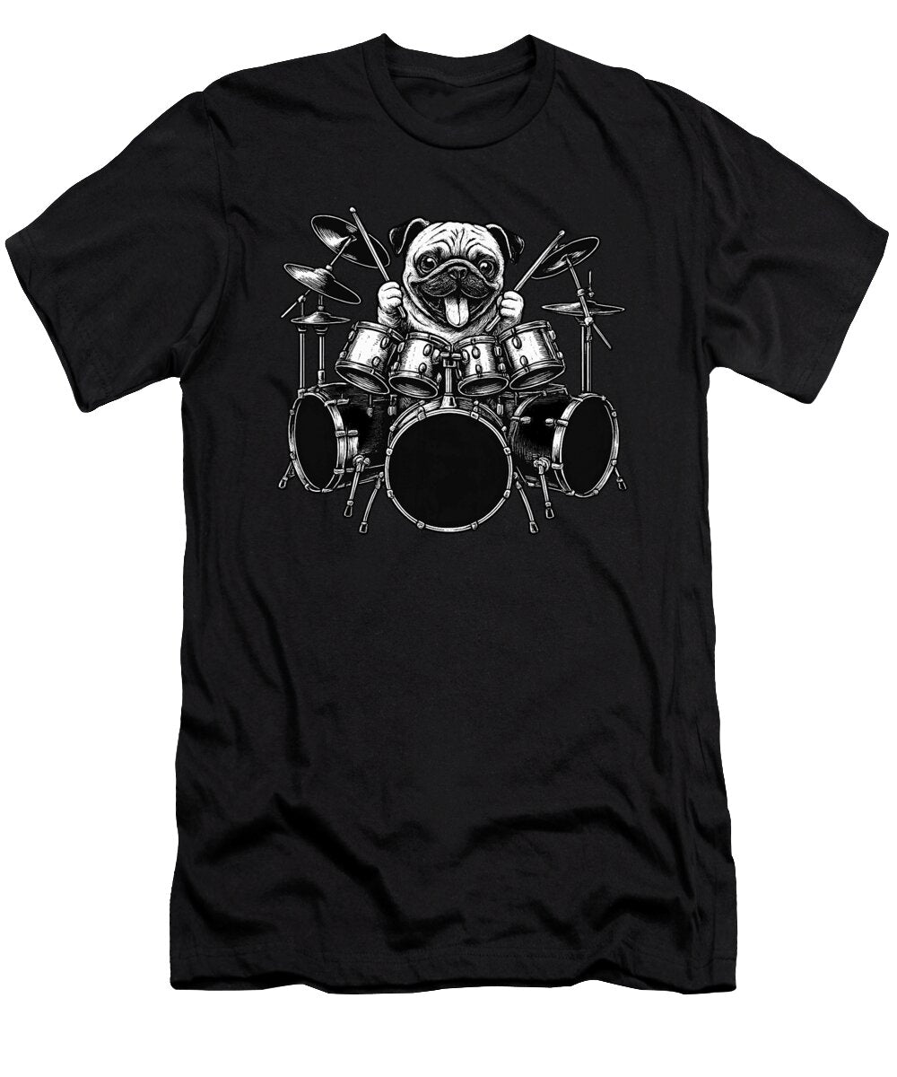 Pug Drummer with Full Kit Studi Alex T-Shirt