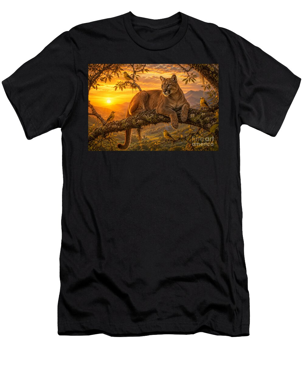Puma At Sunset Majestic Mountain Wildlife Wall Art Sun D Studio T-Shirt