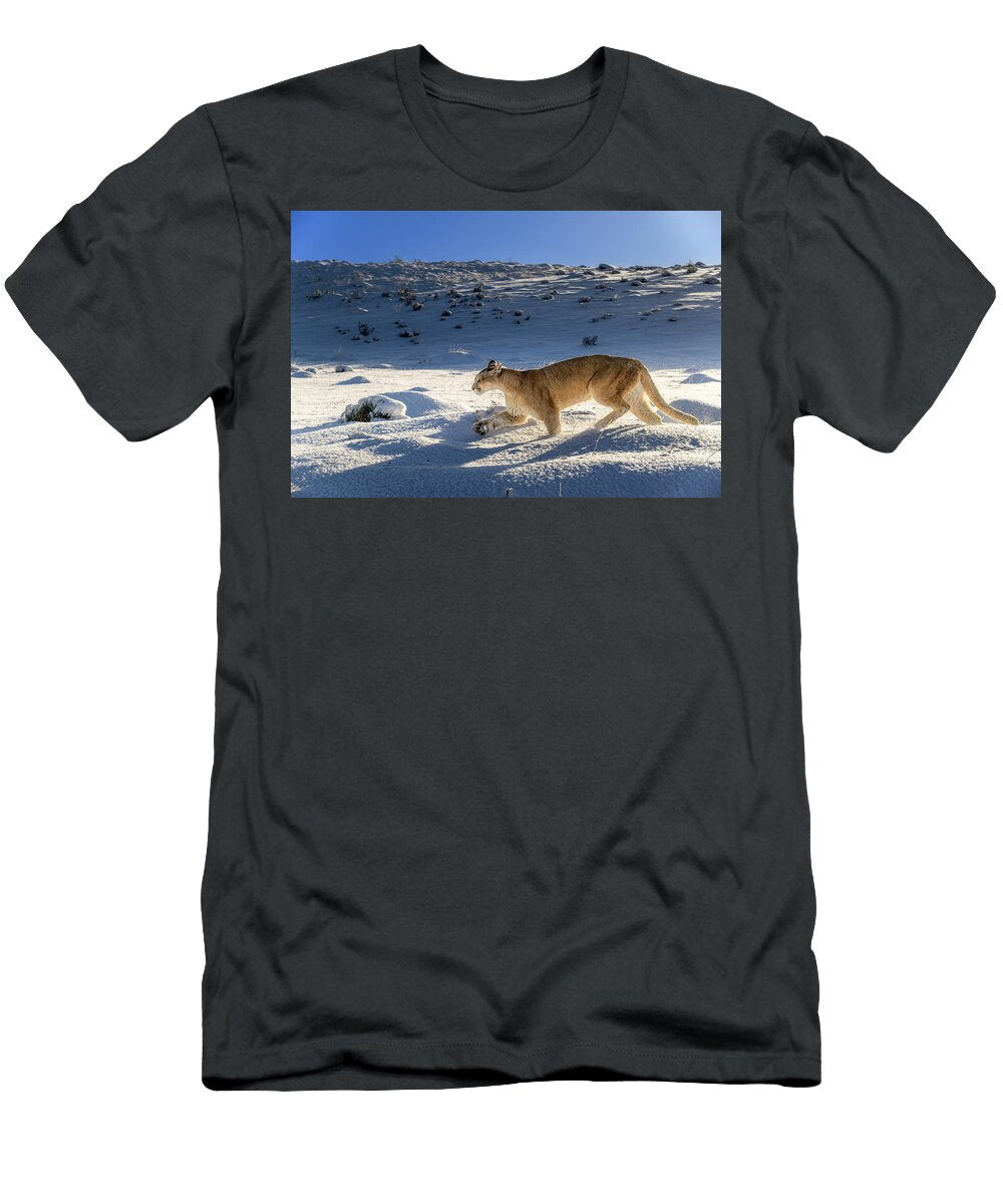 Puma Female Running in Deep Fresh Snow Torres Del Paine Nick Garbutt Natureplcom T-Shirt