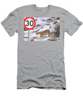 Puma Female Walking in Deep Snow Close to Road Sign Nick Garbutt Natureplcom T-Shirt