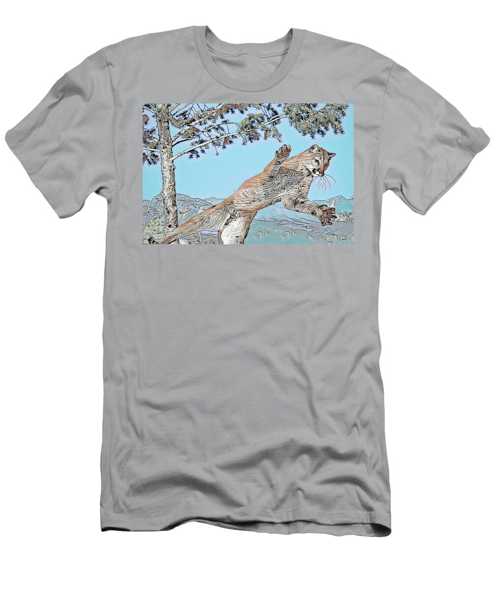 Puma Leaping At Prey Water Color 2 David Garcia Costas T-Shirt