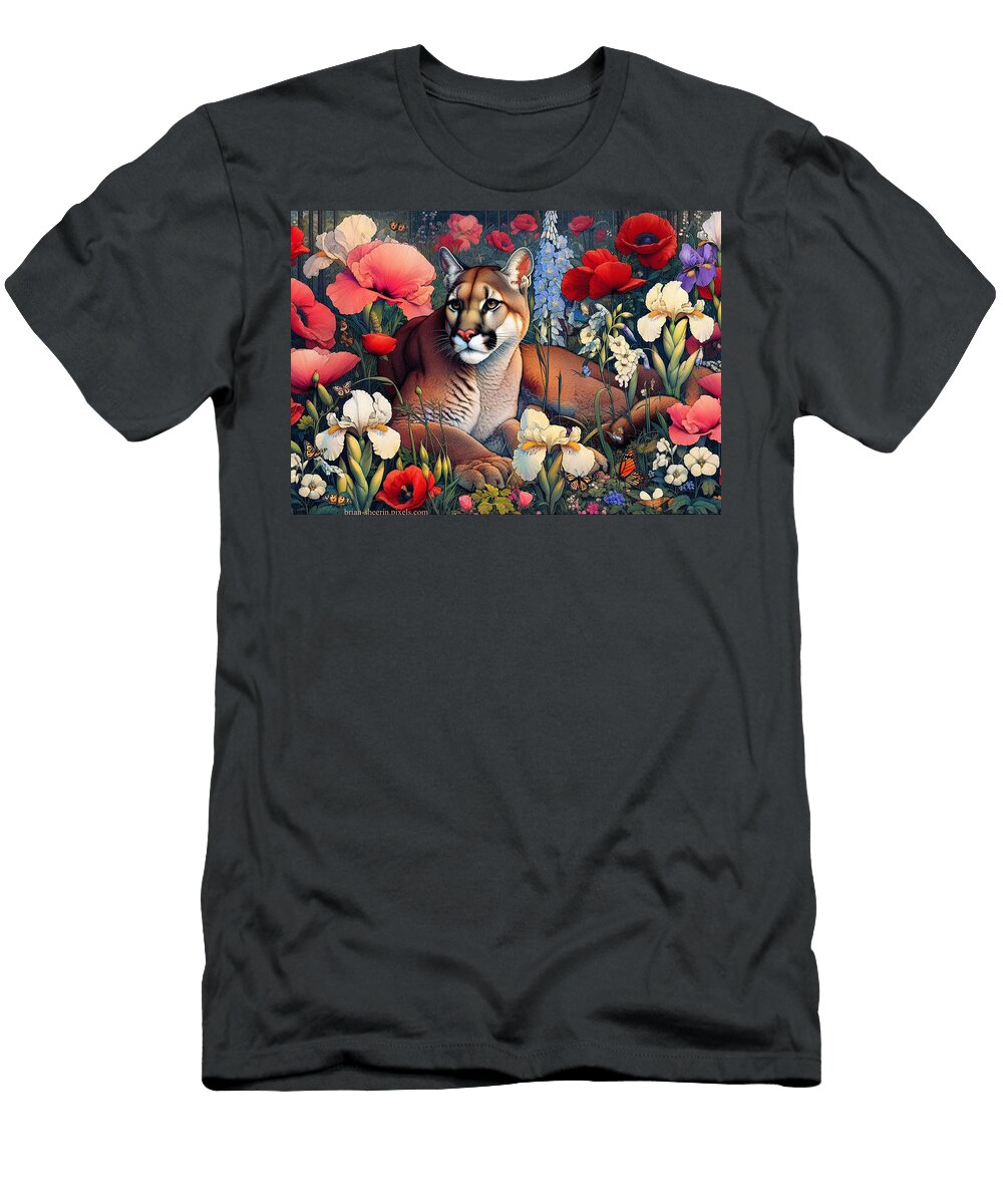 Puma with Flowers 2 Brian Sheerin T-Shirt