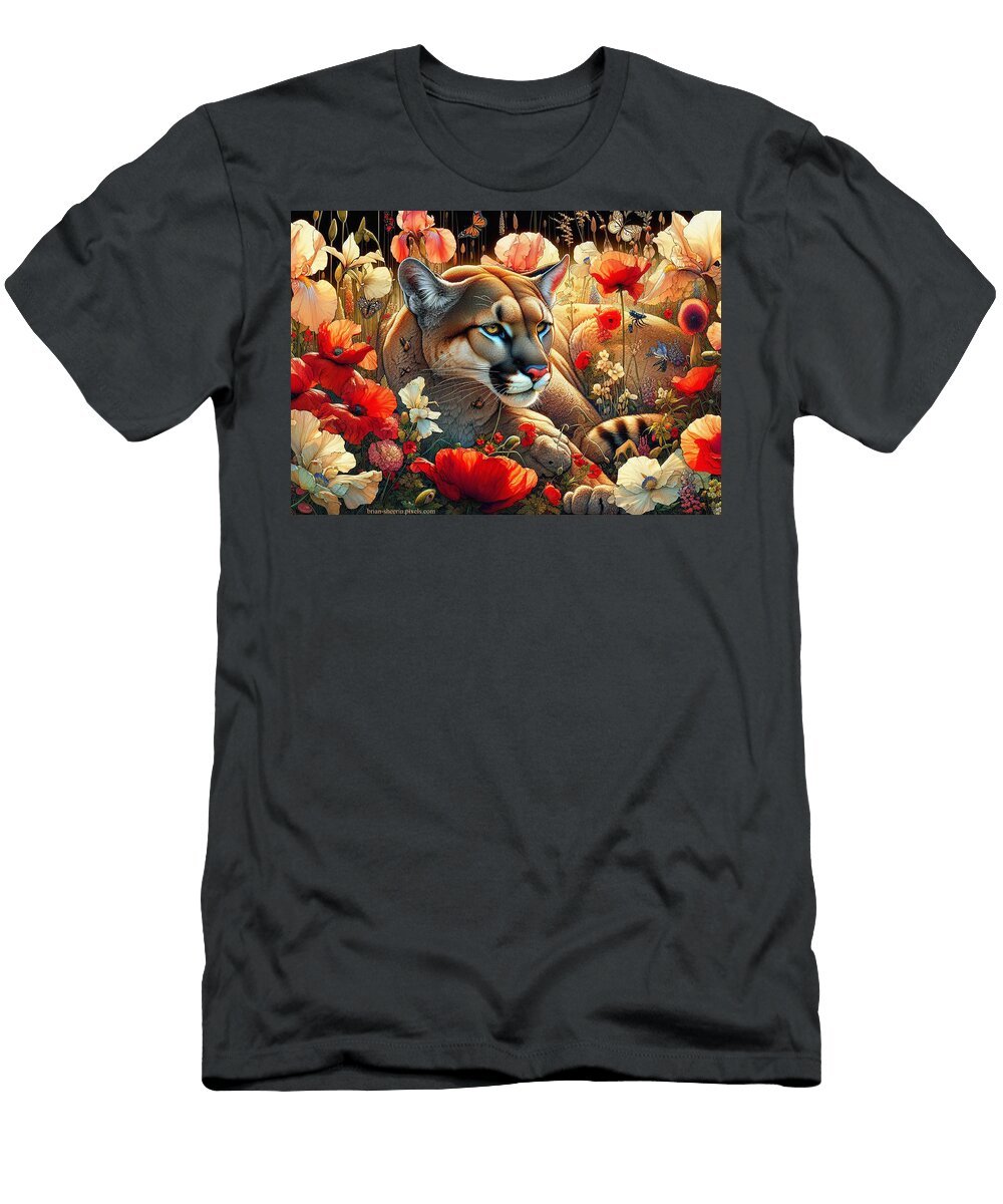 Puma with Flowers Brian Sheerin T-Shirt