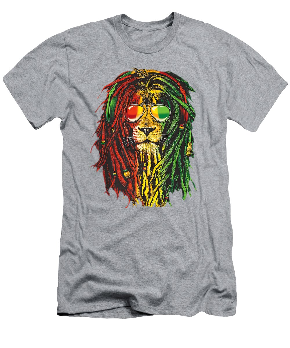 Rasta Reggae Lion Sunglass Art for Rastafarian Lover Alyxl Bauer T-Shirt