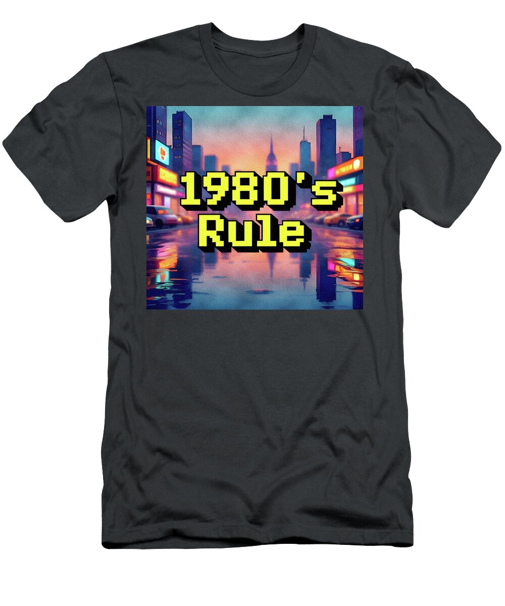 Retro Cityscape with Neon Glow Sarah Kirk T-Shirt