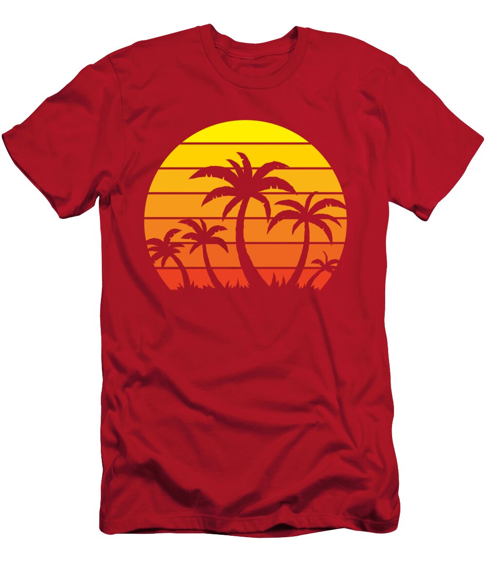 Retro Vintage Sunset and Palm Trees John Schwegel T-Shirt
