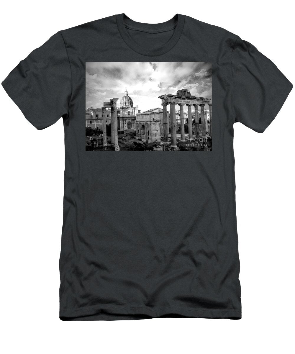 Roman Forum Ruins Imperial History Visual Narrative in Digital Black and White Art Dmr Filho T-Shirt