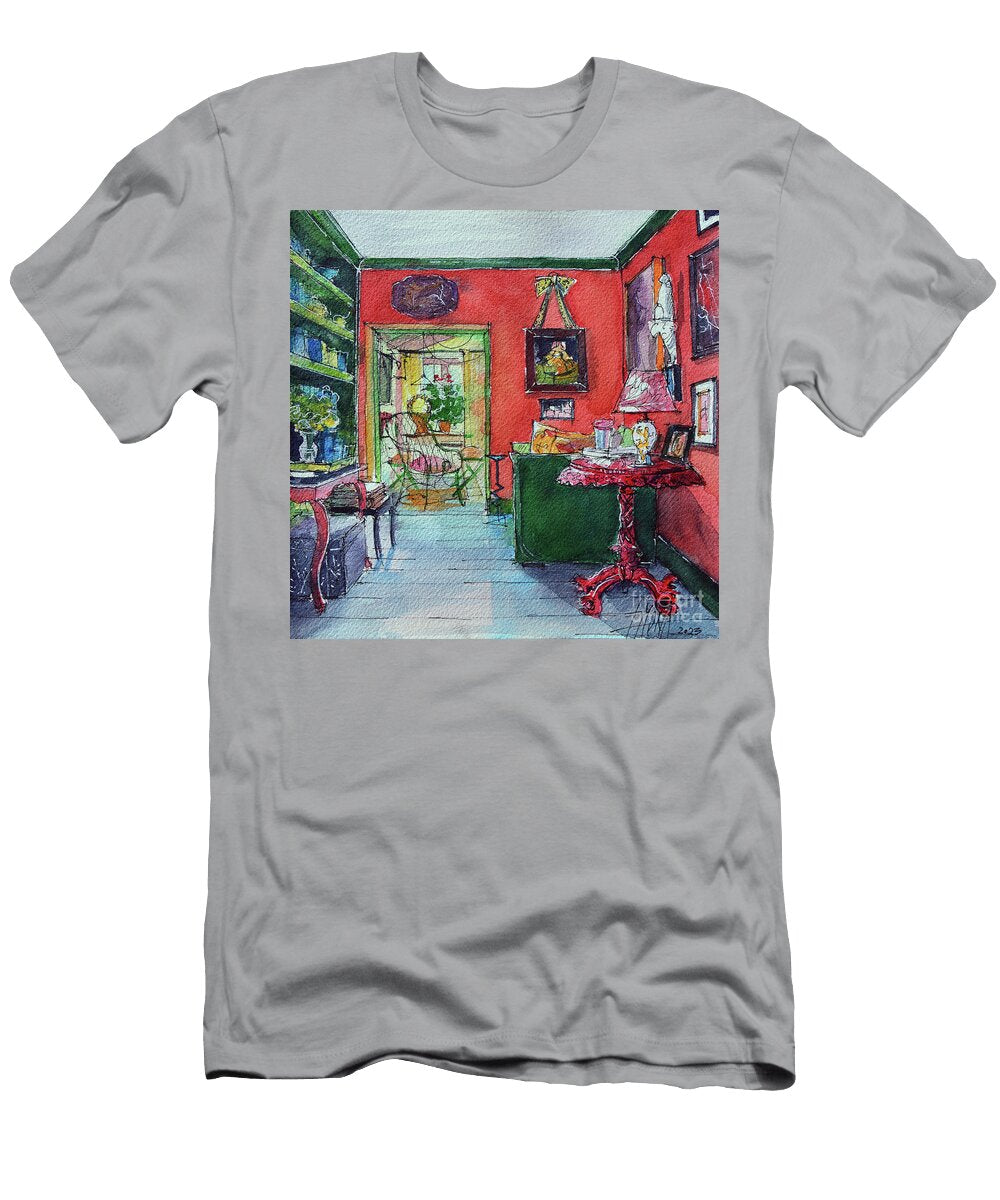 Room Portrait 92 the Red Room Watercolor Painting Mona Edulesco Mona Edulesco T-Shirt