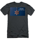 Rose Gold Snowflake Ornament with Silver Chain and 2026 Happy New Year Text on Deep Blue Backgroun Talha Khan T-Shirt