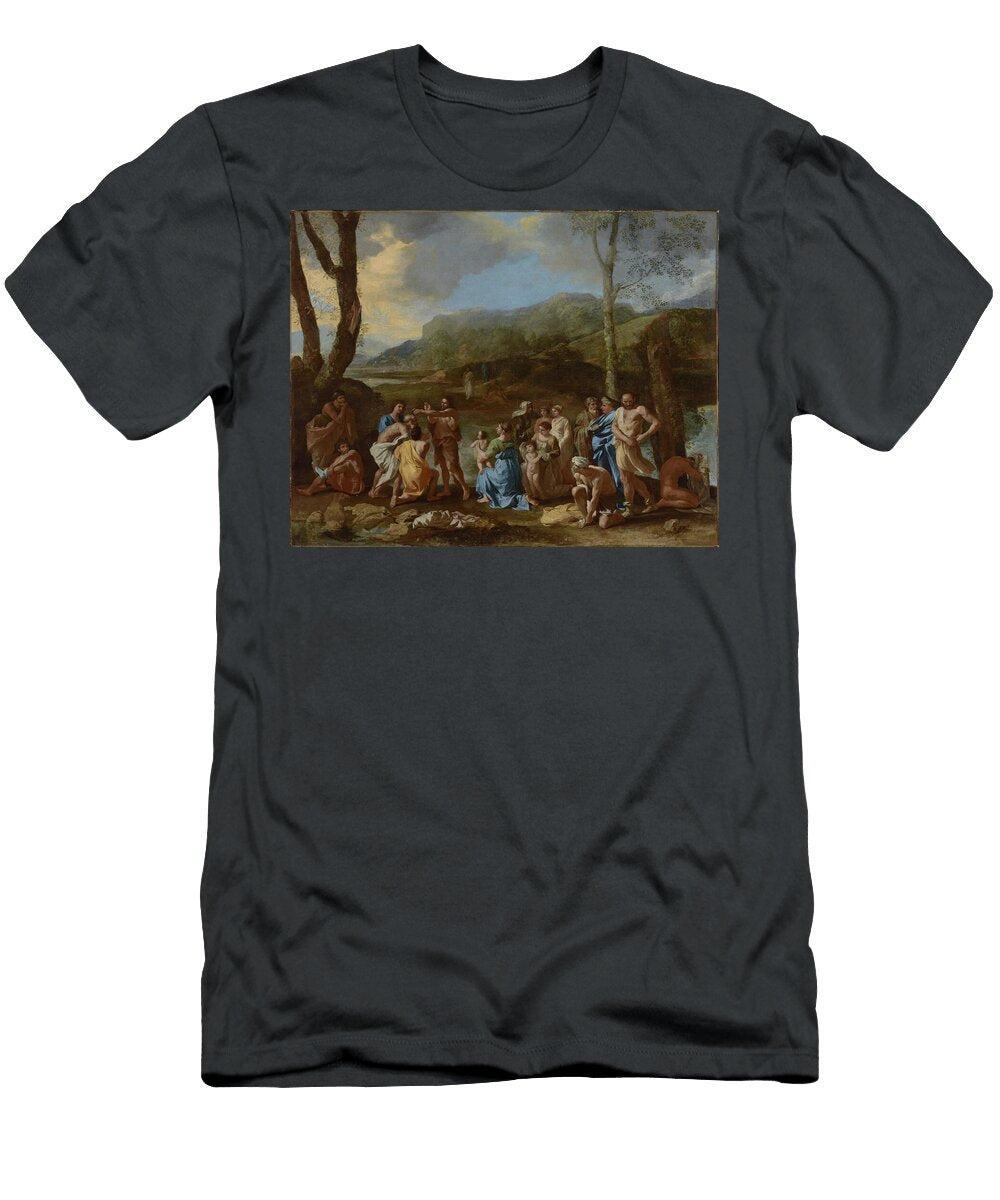 Saint John Baptizing in the River Jordan About 1630s Nicolas Motionage Designs T-Shirt