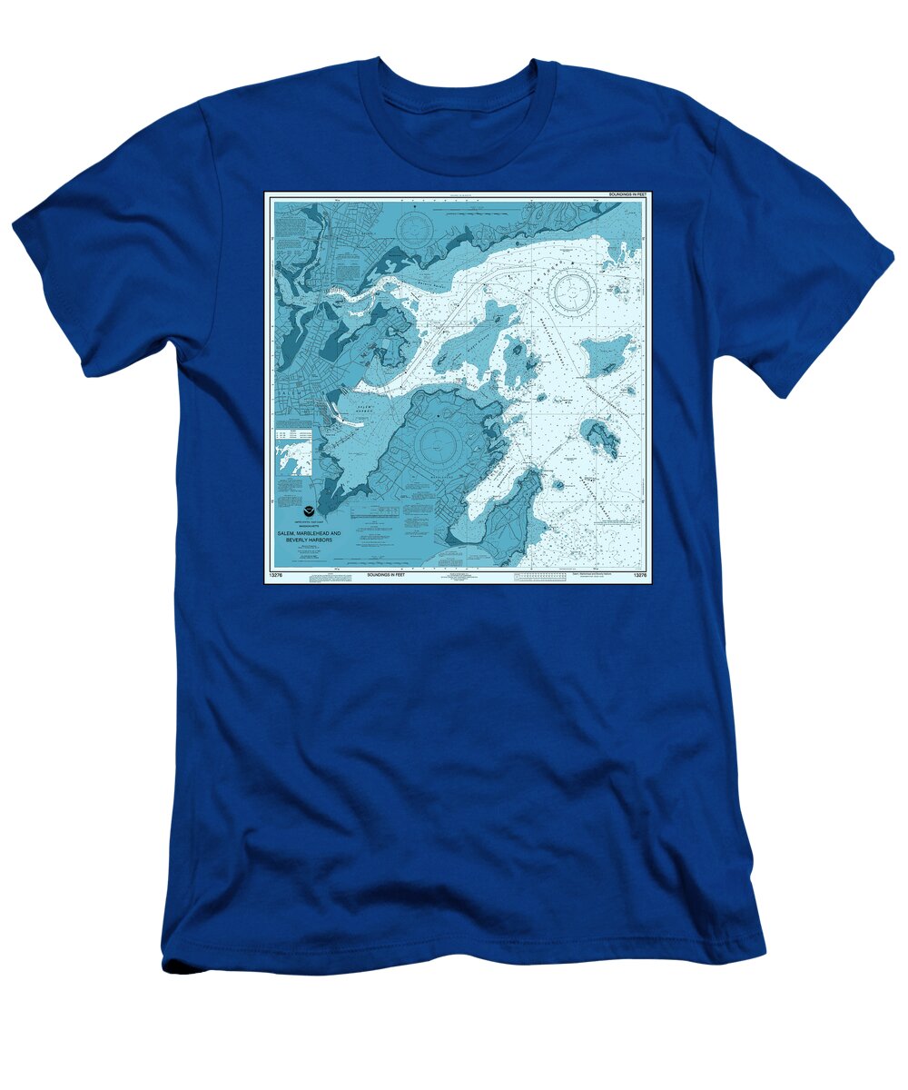 Salem Marblehead and Beverly Harbors Nautical Chart Map 2024 Ocean Blue Carol Japp T-Shirt