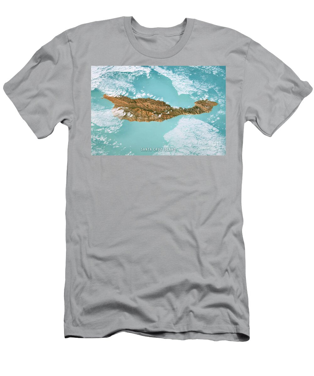 Santa Cruz Island Satellite Image Topographic 3d View Frank Ramspott T-Shirt