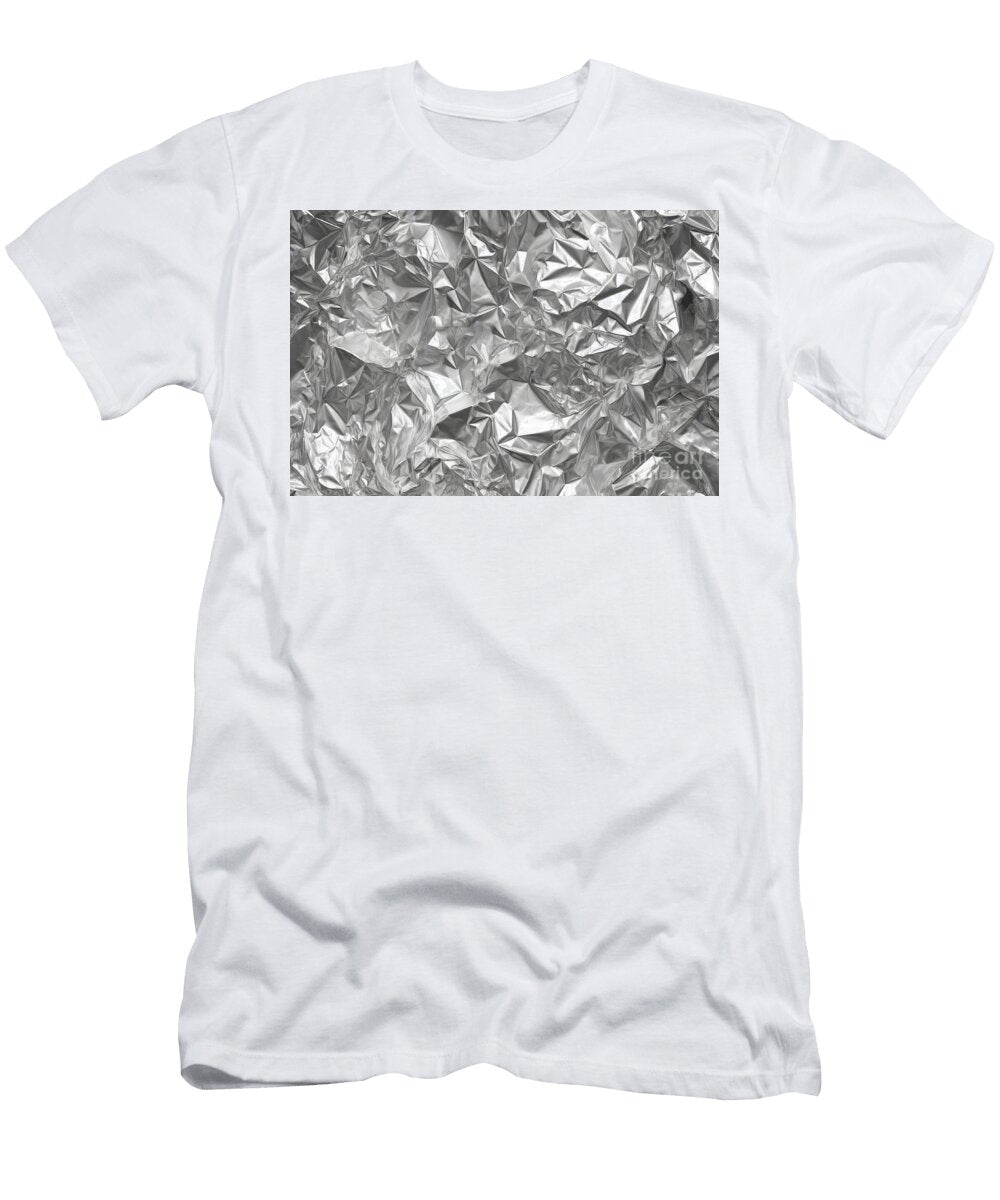 Seamless Shiny Silver Aluminum or Chrome Crumpled Foil Vaporwave Background Texture Trendy Glittery Wrinkled Film Overlay Effect Retro Techno Cyberpunk Abstract Pattern 3d Rendering N Akkash T-Shirt