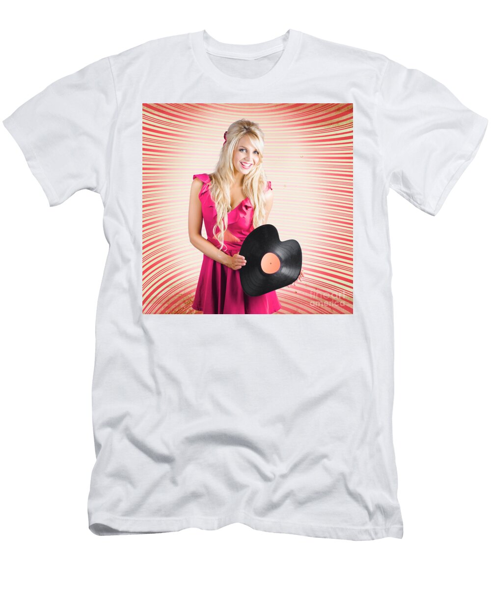 Smiling DJ Woman in Love with Retro Music Ryan Jorgensen T-Shirt