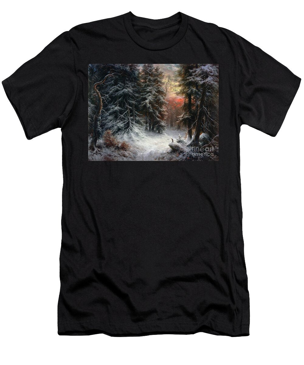 Snow Scene in the Black Forest Carl Friedrich Wilhelm Trautschold T-Shirt