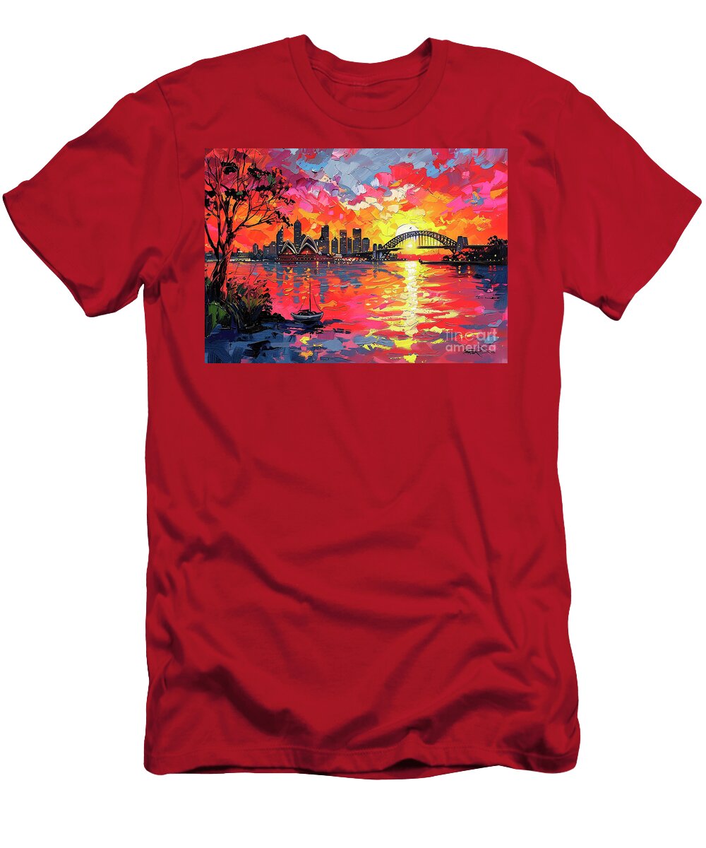 Sydney Opera House and Harbour Bridge Sunset Australian Bridge City Beautiful Harbour Bay Evening Sydney Sunset Clark Leffler T-Shirt