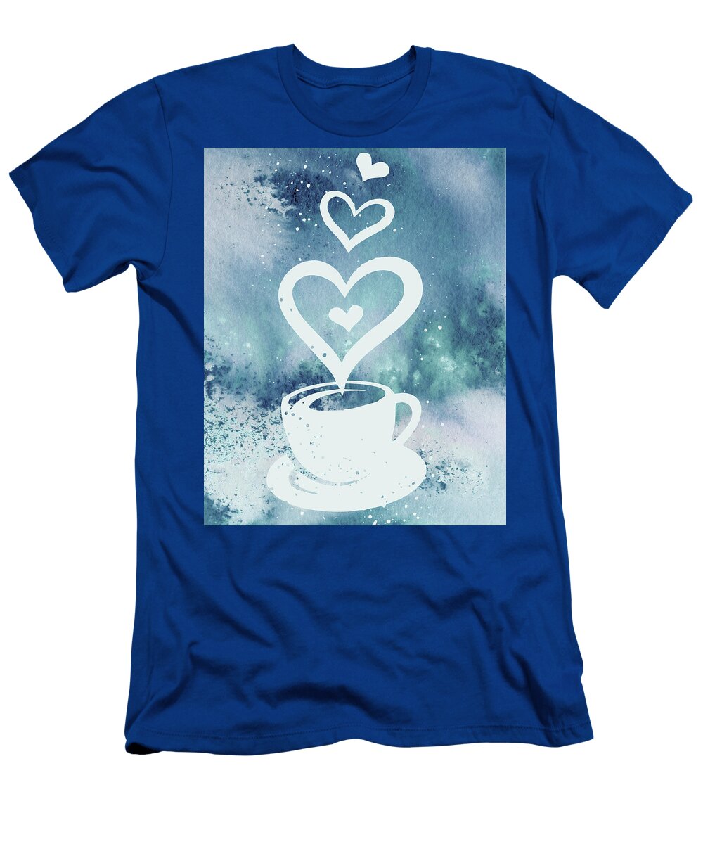 Teal Blue Splash Watercolor Coffee Cup Cafe Art Irina Sztukowski T-Shirt