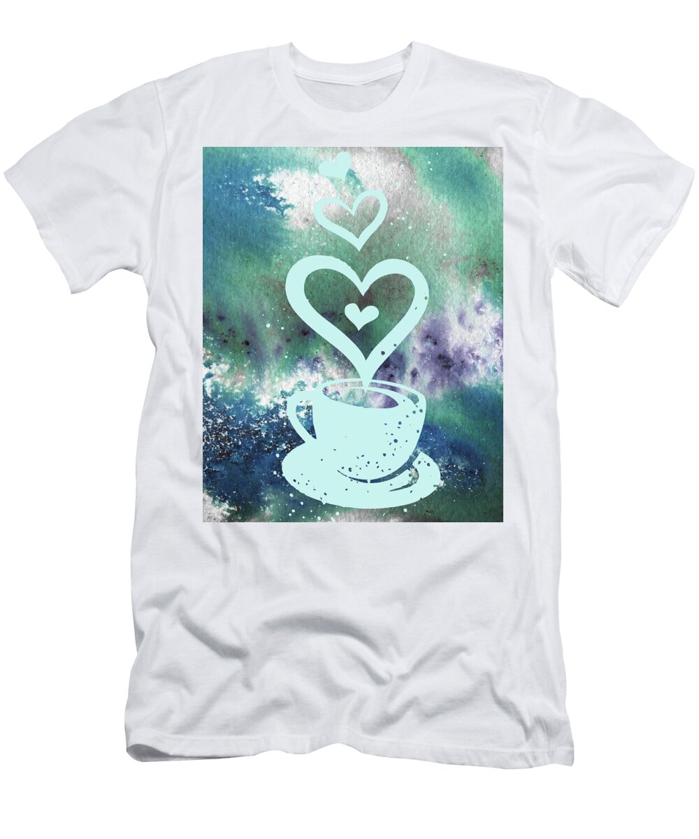 Teal Blue Turquoise Watercolor Coffee Cup Cafe Art Irina Sztukowski T-Shirt