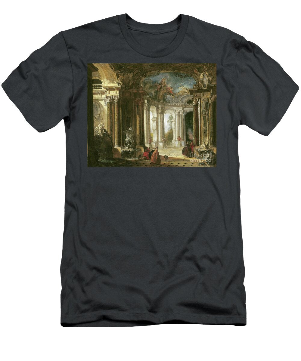 The Interior of a Baroque Palace with Elegant Company Conversing By Fountains Jacques De Lajoue T-Shirt