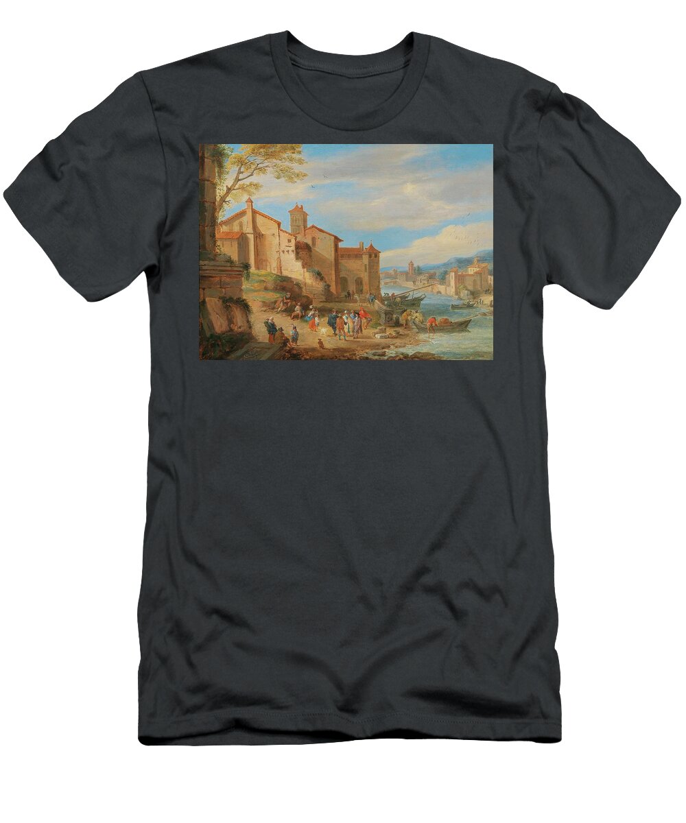 The Port of Ripa Grande in Rome with Merchants Conversing Pieter Bout T-Shirt