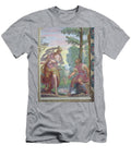 The Shepherd Aminta in Conversation with His Beloved Carol At the Pool From the Opera Aminta By T Tasso Italian School T-Shirt