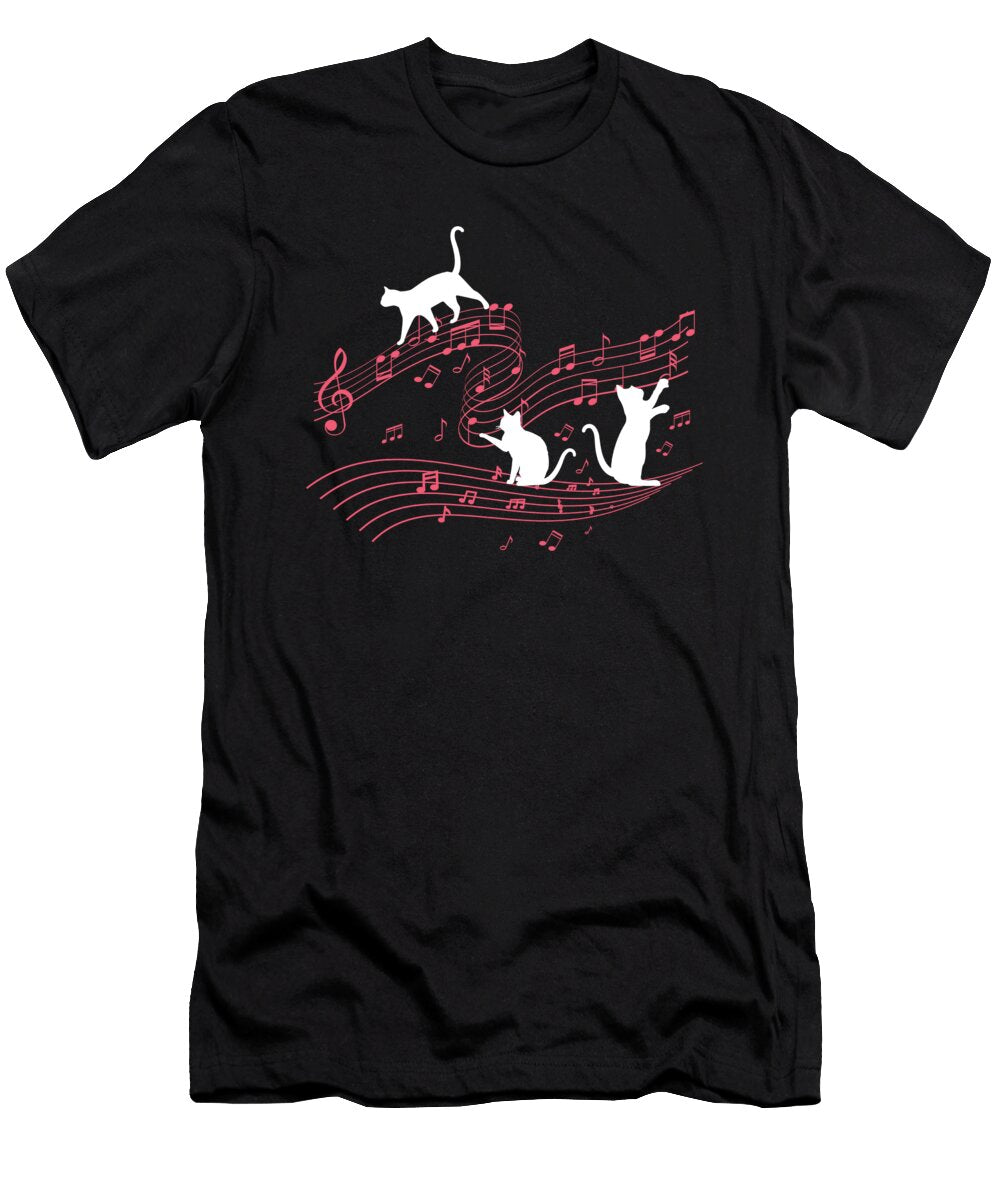 Three Cats Playing on Musical Notes Musician Shirtom T-Shirt