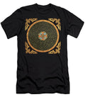 Tibetan Thangka Buddhist Mandala with Double Vajra Over Black Leather Serge Averbukh T-Shirt