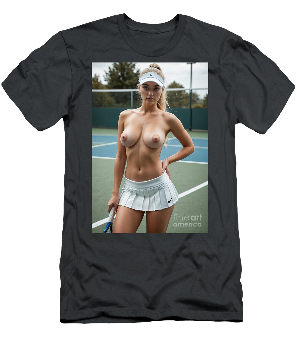 Topless Tennis Player on the Court Jt Photodesign T-Shirt