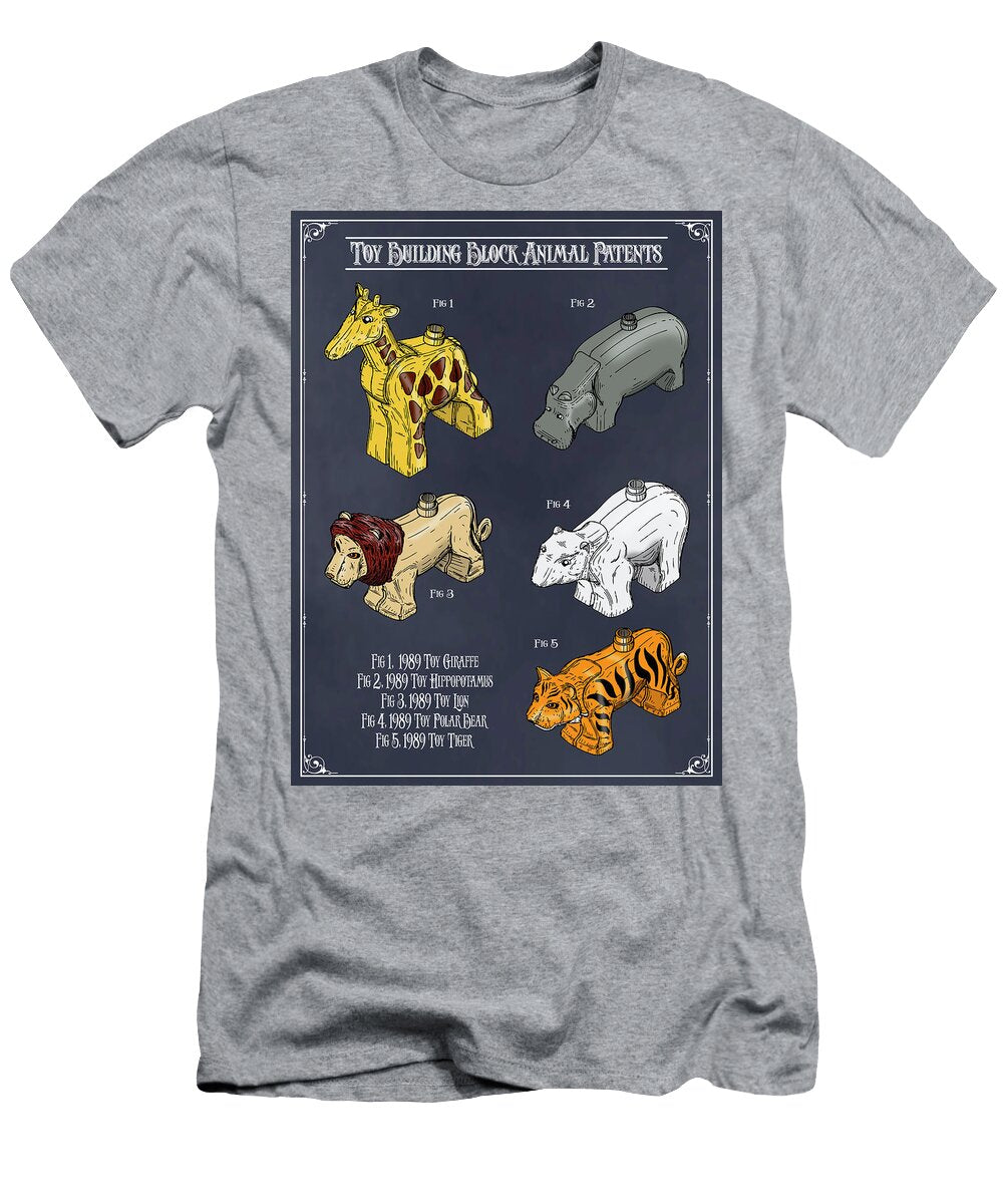 Toy Building Block Animal Patents Colorized Patent Print Blackboard Greg Edwards T-Shirt