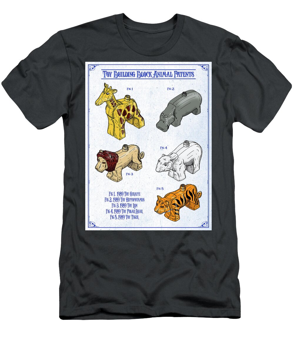 Toy Building Block Animal Patents Colorized Patent Print Blueprint Greg Edwards T-Shirt