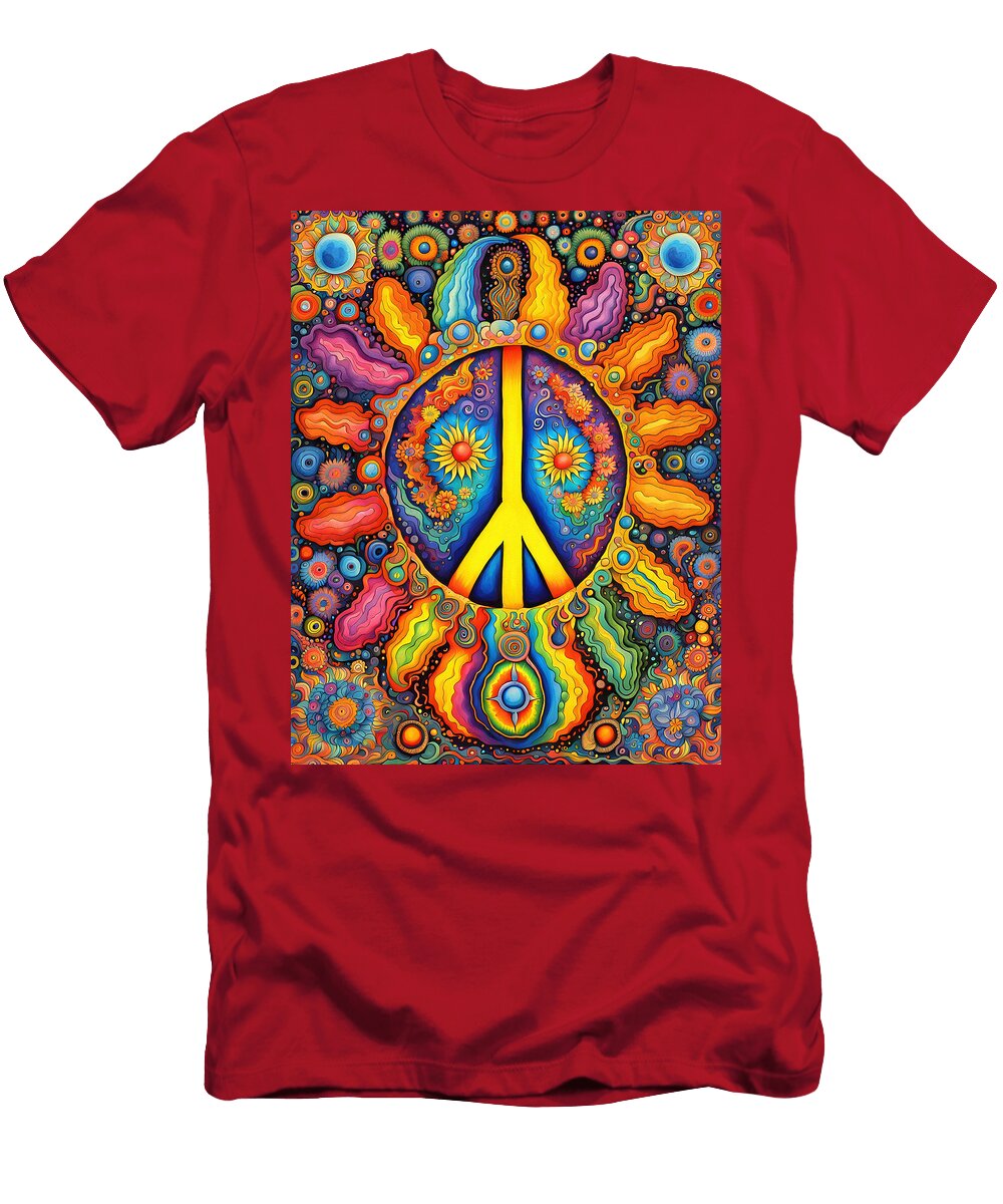 Trippy Peace Symbol Colorful Psychedelic Retro 1960s Abstract Stellart Studio T-Shirt