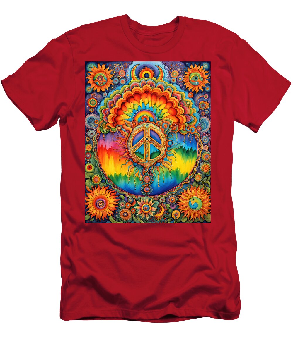 Trippy Peace Symbol Psychedelic Colorful Retro 1960s Abstract Stellart Studio T-Shirt