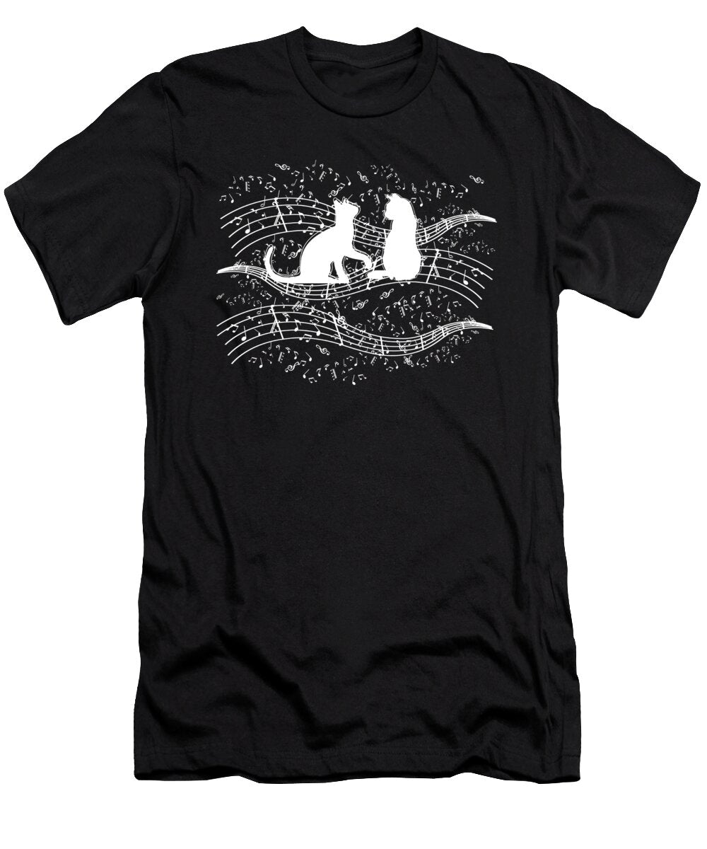 Two Cats Playing on Musical Notes Musician Shirtom T-Shirt