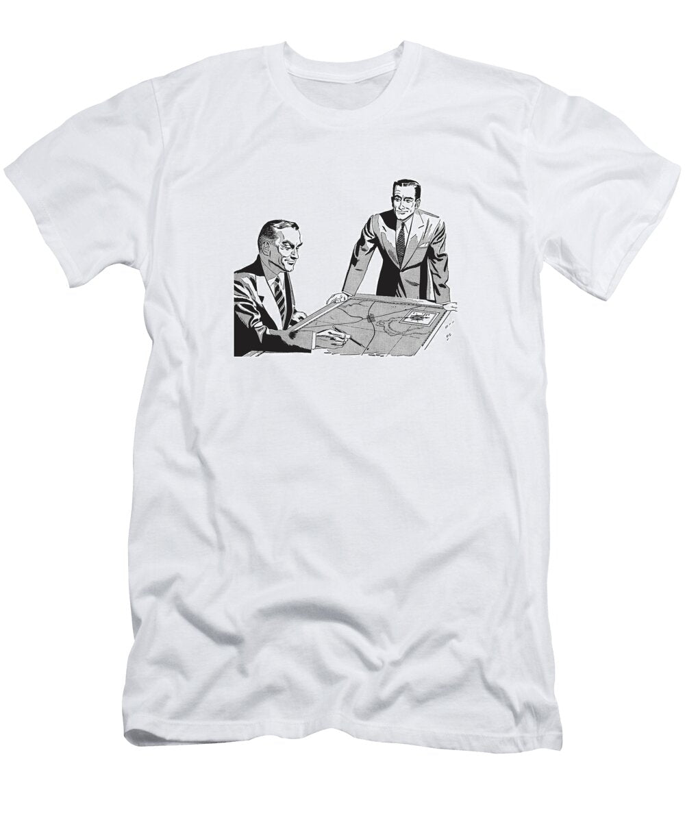 Two Men At Office Desk Discussing a Map Csa Images T-Shirt