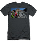 Two Men Converse While Mountain Biking Trevor Clark T-Shirt