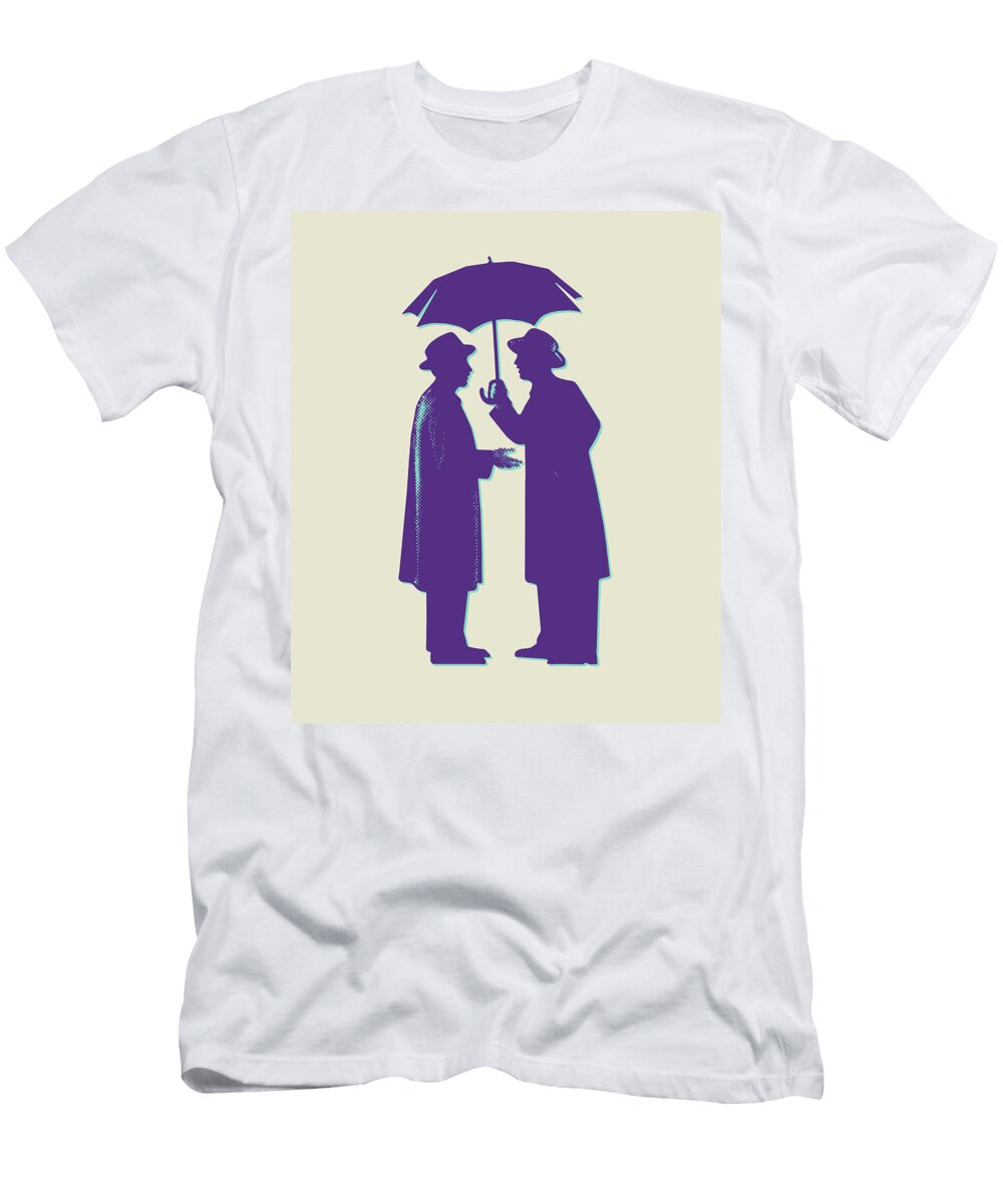 Two Men Talking Under an Umbrella Csa Images T-Shirt