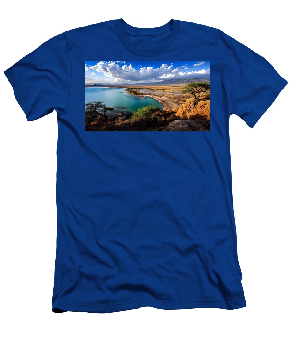 Ultra Hd Desert Lake Panorama From Northern Kenya John Bloom T-Shirt