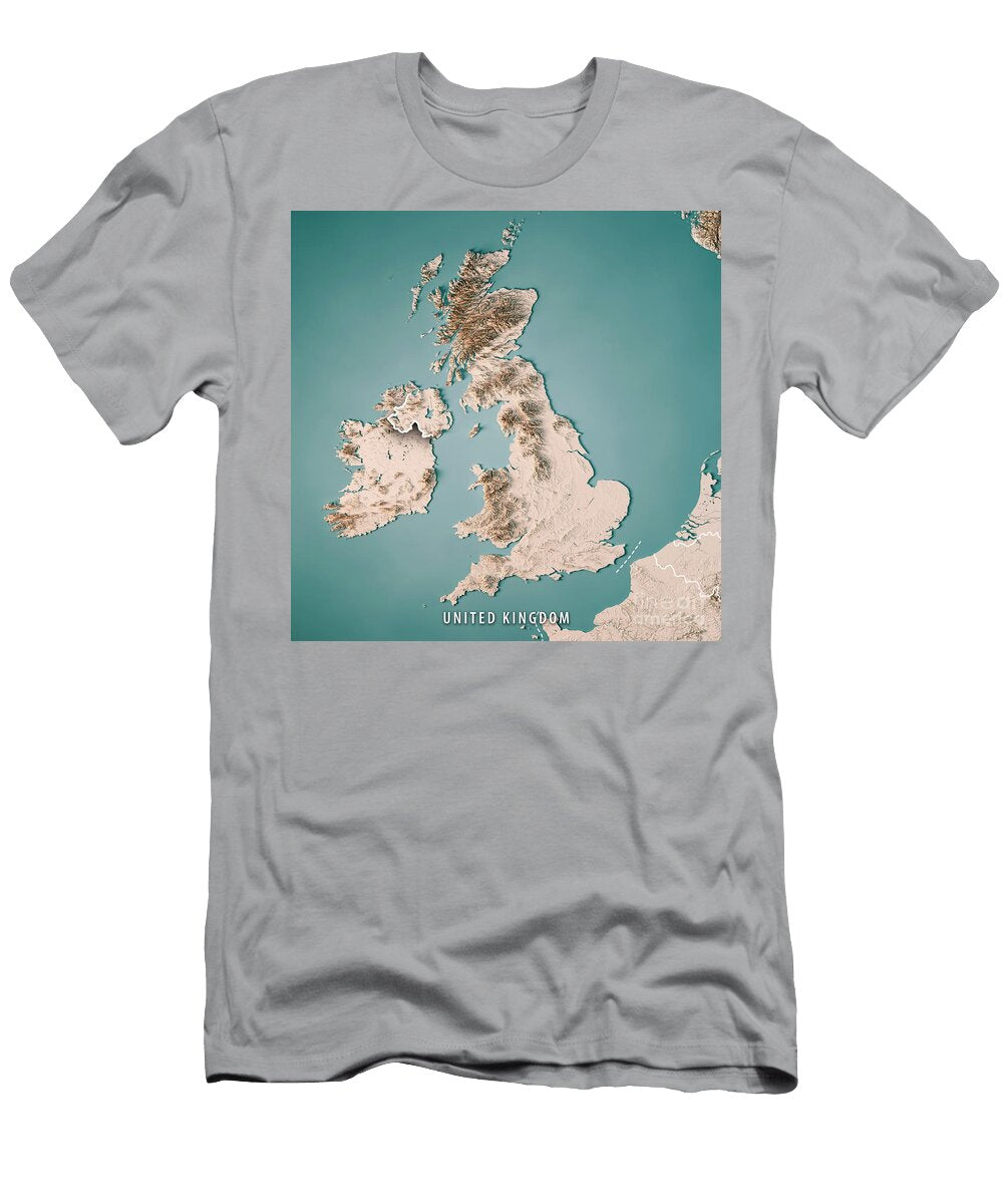 United Kingdom Country 3d Render Topographic Map Neutral Border Frank Ramspott T-Shirt