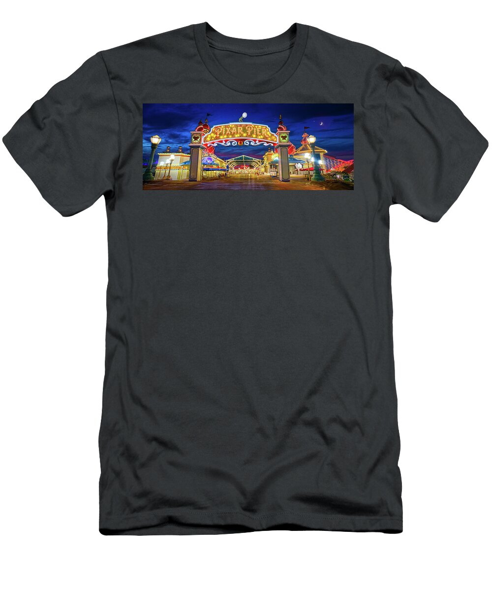 Vibrant Amusement Park Entrance At Dusk Mark Andrew Thomas T-Shirt