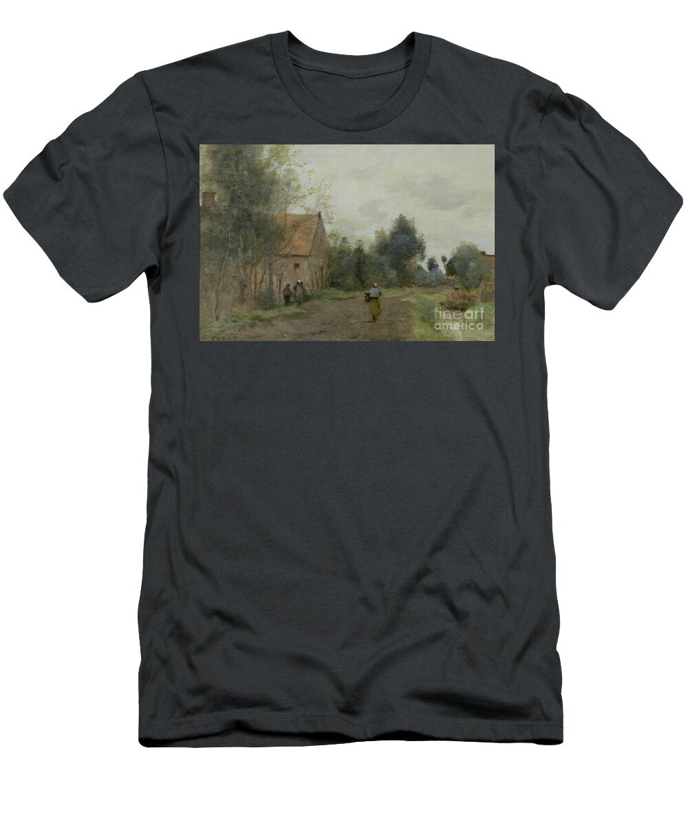 Village Street in the Morning Jean Baptiste Camille Corot T-Shirt