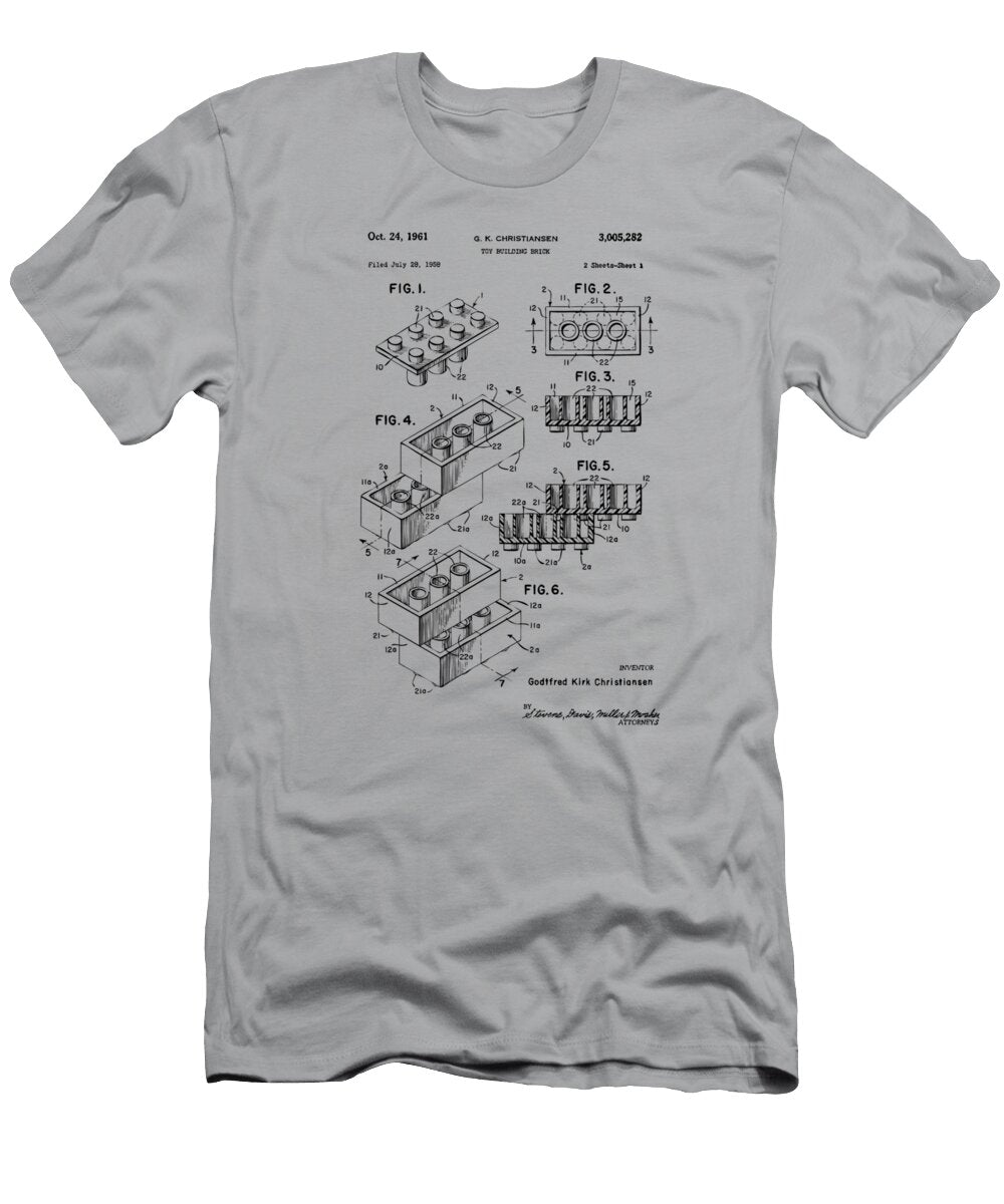 Vintage 1961 Toy Building Brick Patent Art Nikki Marie Smith T-Shirt