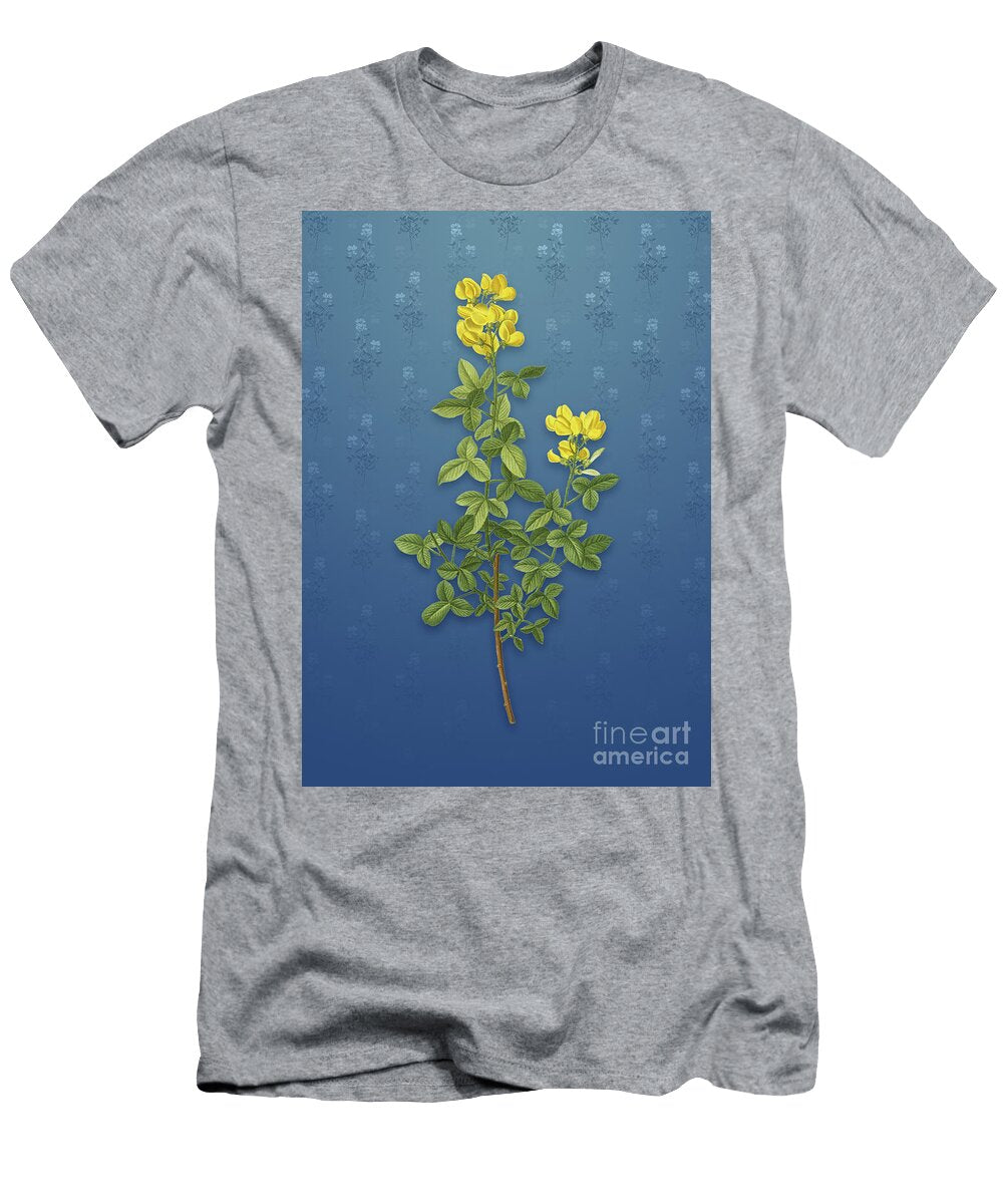 Vintage Common Cytisus Botanical Art on Bahama Blue Pattern N2795 Holy Rock Design T-Shirt
