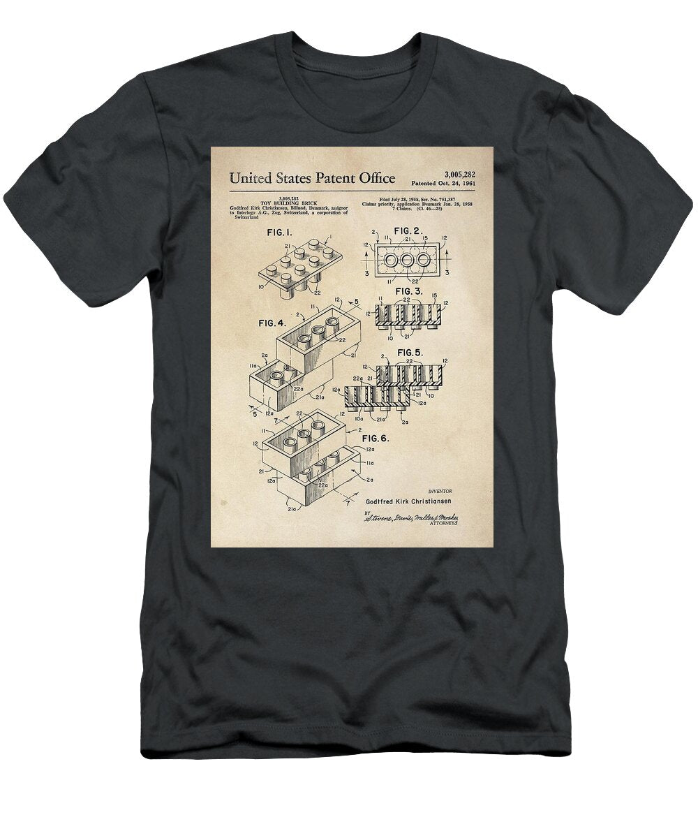 Vintage Lego Brick Patent Design Kevin Walker and Pixel Reverie T-Shirt