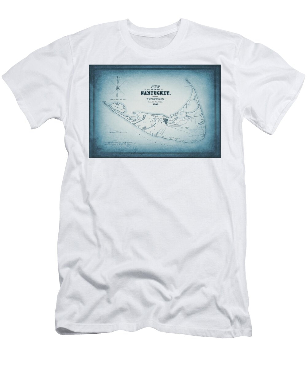 Vintage Map Nantucket Including Tuckernuck 1838 Cool Blue Carol Japp T-Shirt
