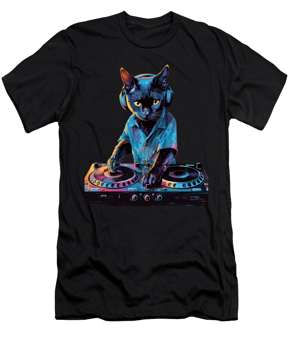 Vinyl and Velour DJ Cats Stylish Spins Dnt Prints Art T-Shirt