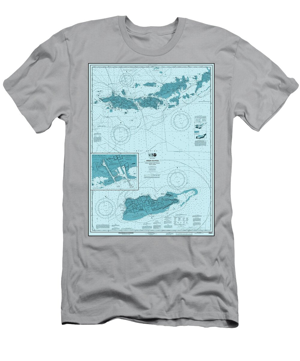 Virgin Islands Virgin Gorda to St Thomas and St Croix Nautical Chart 2024 Ocean Blue Carol Japp T-Shirt