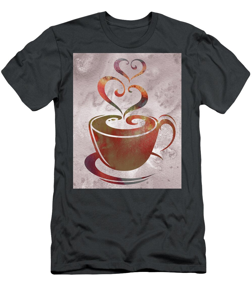 Warm Colorful Coffee Cup Two Sweet Hearts Delicious Beige Brown Watercolor Irina Sztukowski T-Shirt