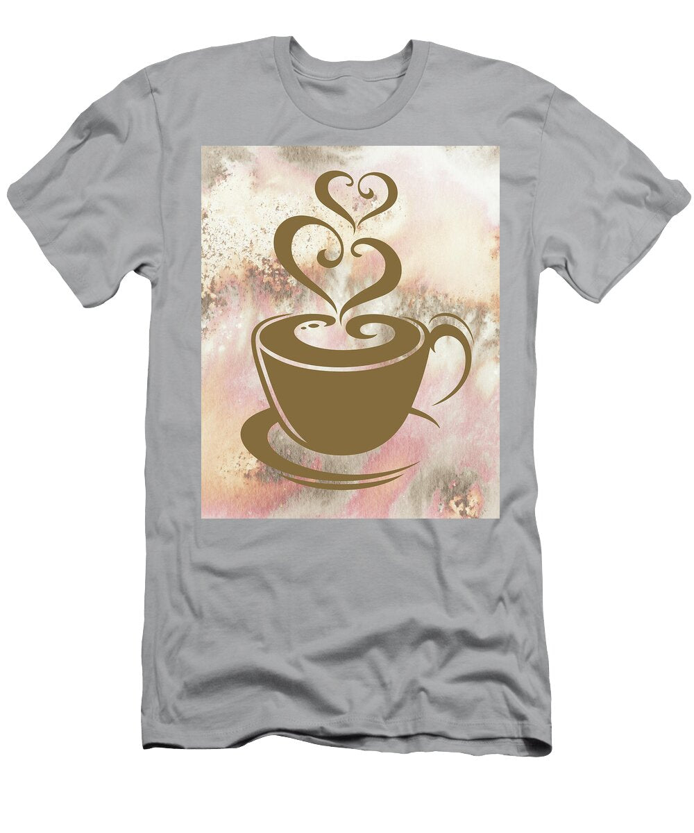 Warm Smooth Colorful Coffee Cup with Two Sweet Hearts Delicious Beige Watercolor Irina Sztukowski T-Shirt