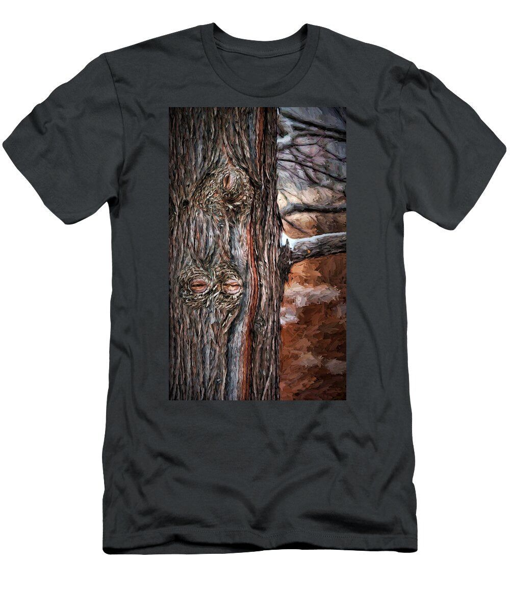 Watcher in the Woods Tree with Knothole Eyes Pareidolia Nikolyn Mcdonald T-Shirt